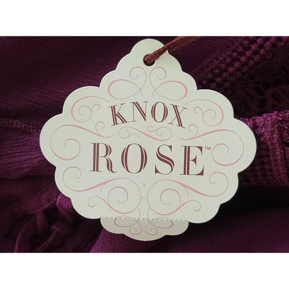 NWT Knox Rose Womens Boho Bell Sleeve Blouse Tunic Top Burgundy Red Lace Size S - Picture 10 of 10